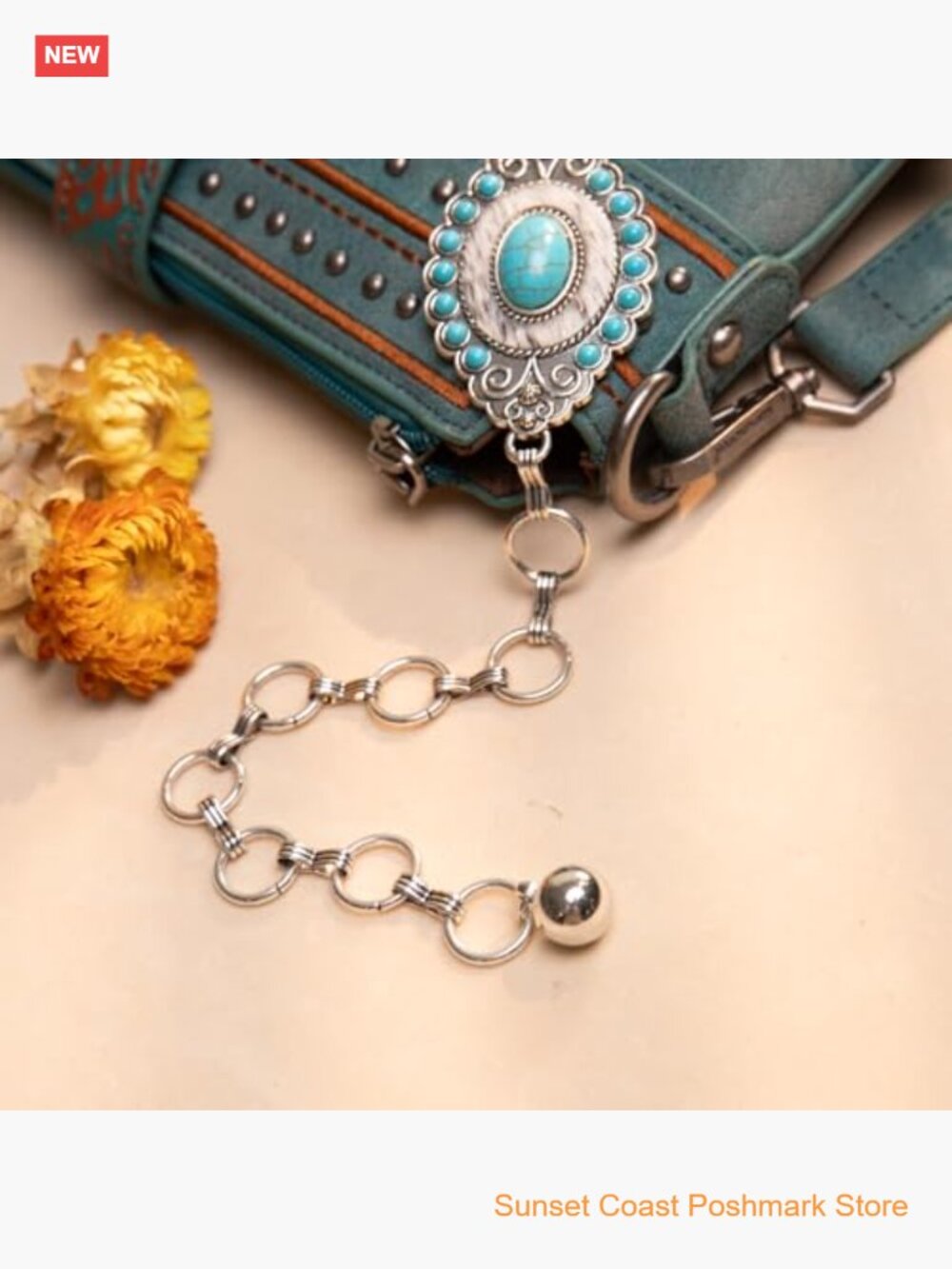 Large Western Concho Metal Chain Belt with Lobster Claw Clasp - Picture 5 of 7